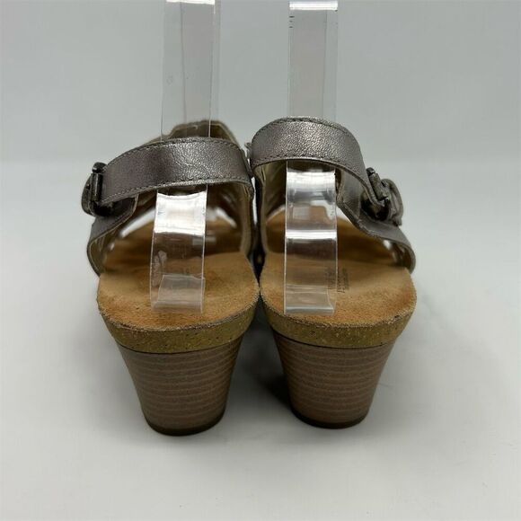 Josef Seibel Silver Leather Slingback Sandals Size 38 (US 7-7.5) Open Toe Casual - Picture 8 of 13